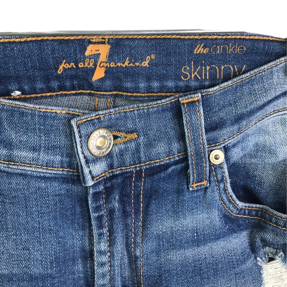 7 For All Mankind Women's The Ankle Skinny Jeans Mid-Rise Blue Denim Cotton 26 - Picture 3 of 14
